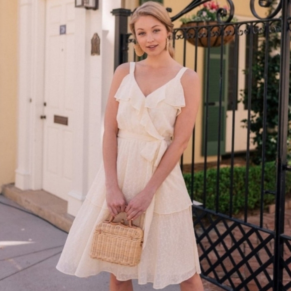 Gal Meets Glam Helena Eyelet Faux Wrap Dress NWT - Picture 2 of 16